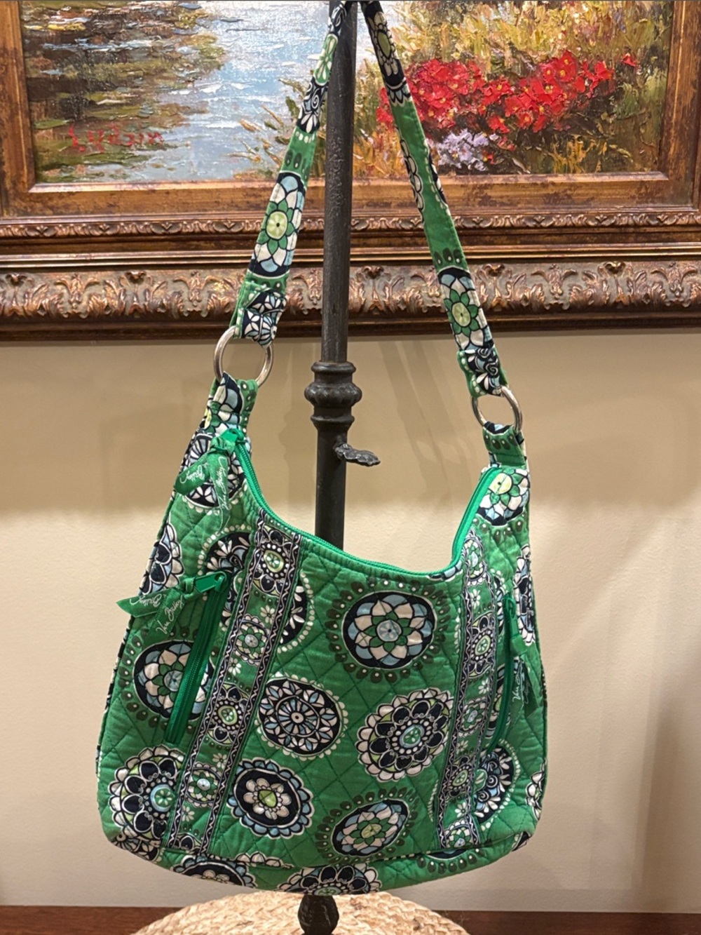 Vera Bradley Green Quilted Floral-Print Shoulder Bag